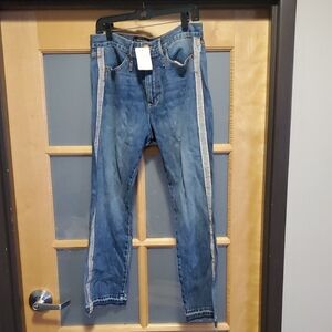Straight Leg Women’s Jeans with Side Stripe - Blue